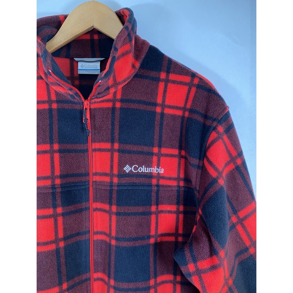 Columbia Fleece Mens Large Red Black Buffalo Plaid Full Zip - Picture 3 of 5
